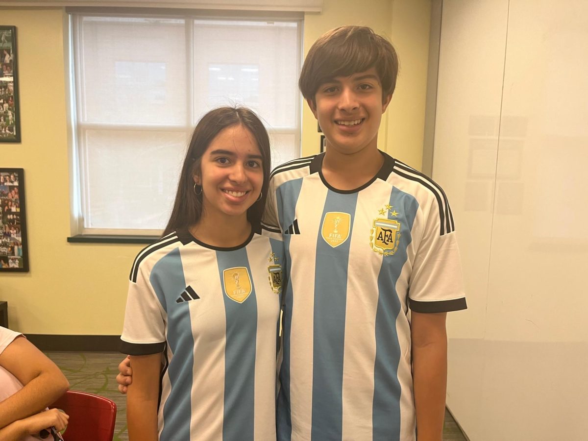 Camilla Castan, Class of 28 and Kyle Castan, Class of 28, wearing Argentina Jerseys.