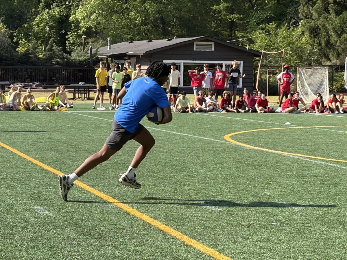 AJ Palmer flies towards the finish line in the six-piece relay.